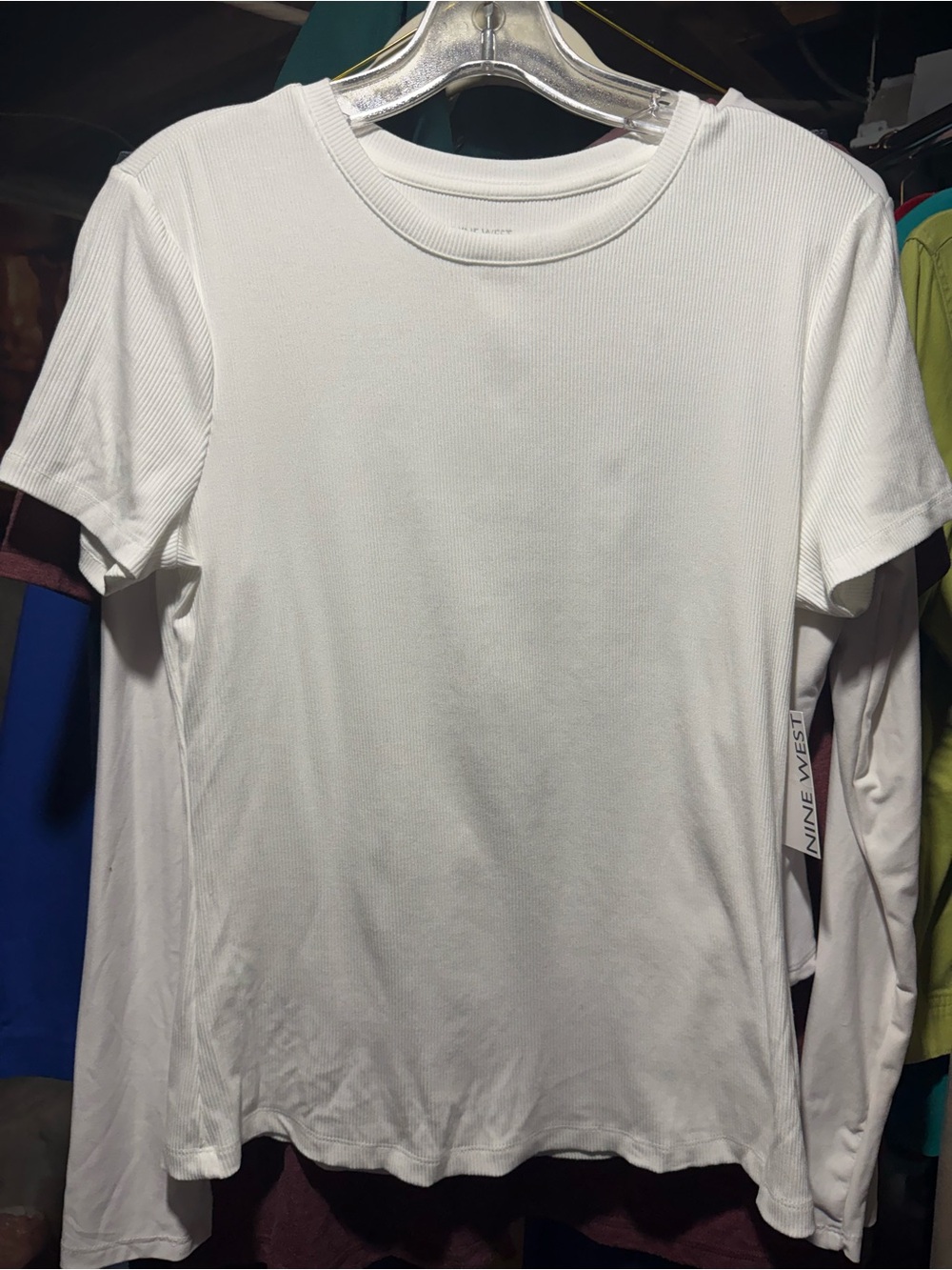 Nine West White Short-Sleeve Crew Neck Tee
